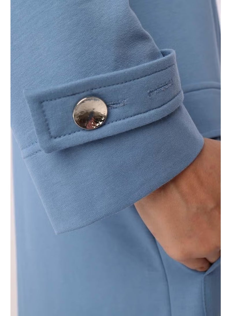 Allday Blue-Epaulette and Pocket Comfortable Knitted Abaya - Image 3
